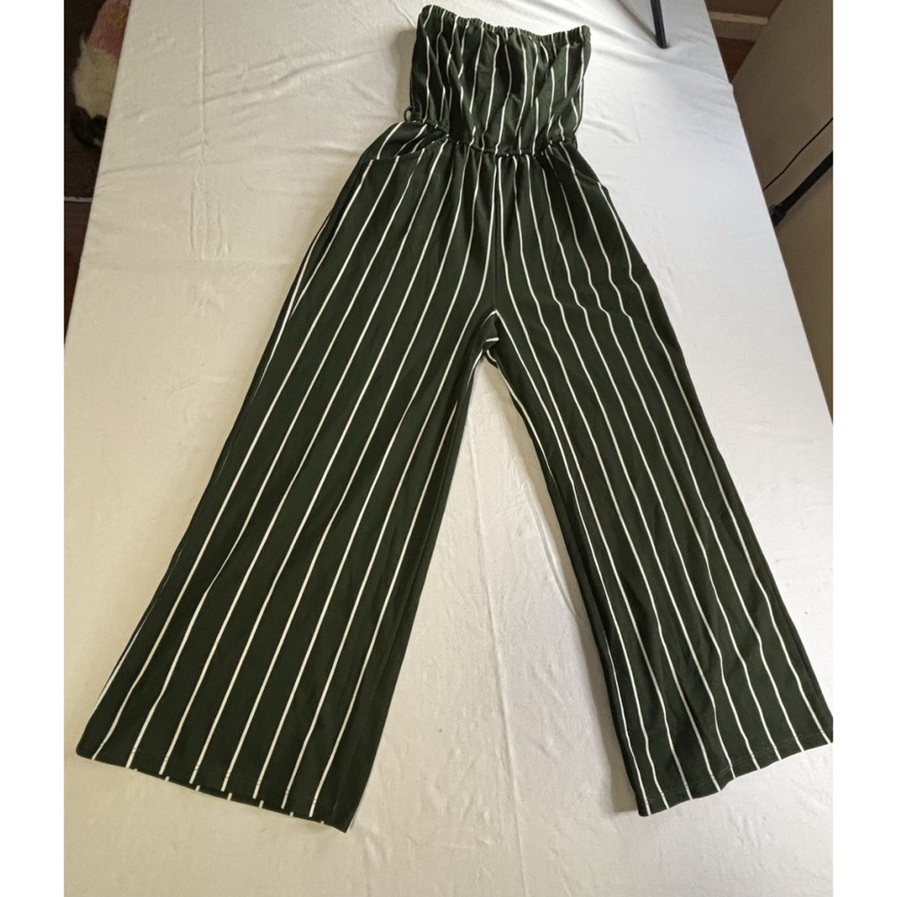 Mia Rose by Block Striped Tube Jumpsuit Wide Leg Green Size M